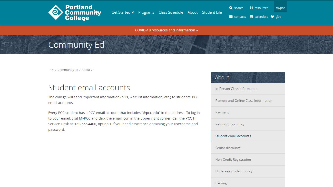 Student email accounts | Community Ed at PCC